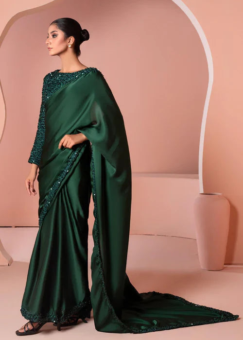 Graceful Green Embellished Saree – 3-Piece Festive Ensemble