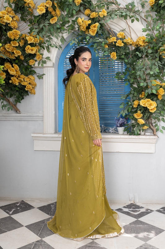 Mehndi Green Embellished Chiffon Sharara Suit | 3 Piece Set