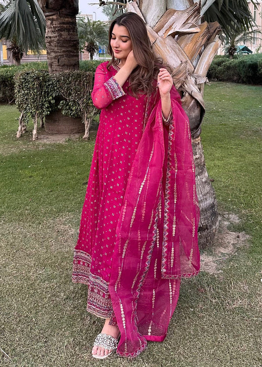 Magenta Embellished Chiffon Flared Maxi | 3 Piece Suit