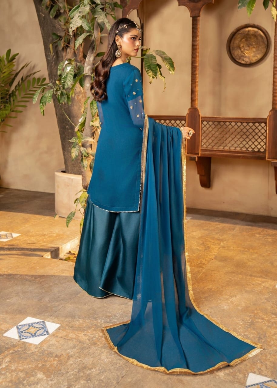 Premium Handcrafted Chiffon Suit with Plazo – Sheer Elegance