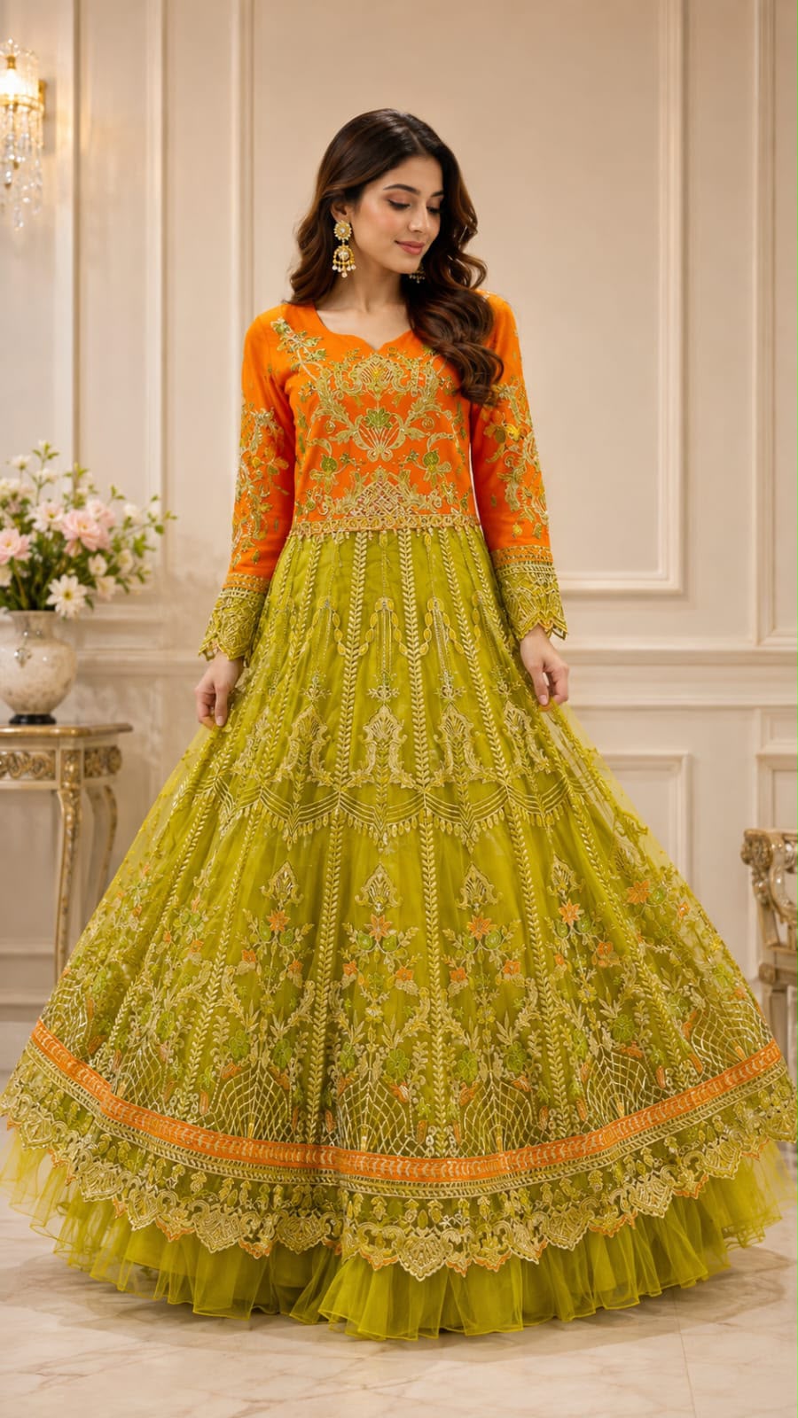 Premium Embroidered Organza Kurti with Net Lehenga Set