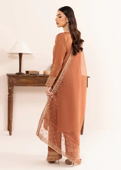 Rust Radiance - 3PC Embroidered Silk Kurta Set