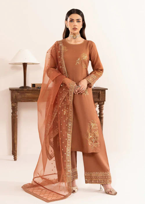 Rust Radiance - 3PC Embroidered Silk Kurta Set