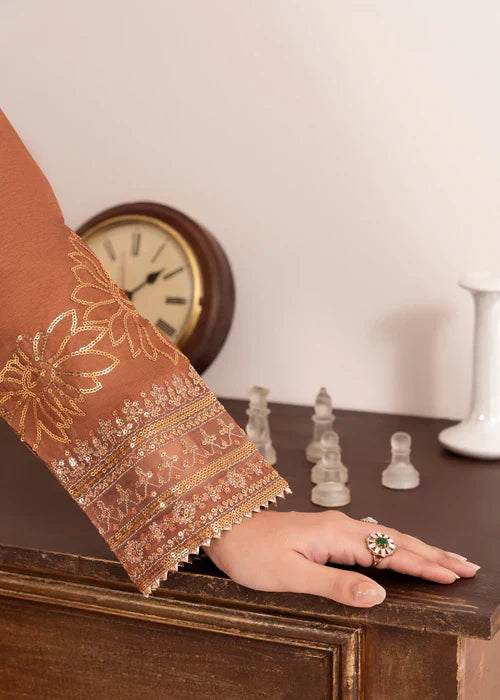 Rust Radiance - 3PC Embroidered Silk Kurta Set