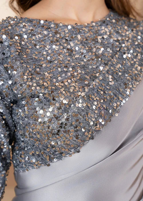 Elegant Grey Sequin Saree – 3-Piece Festive & Party Wear