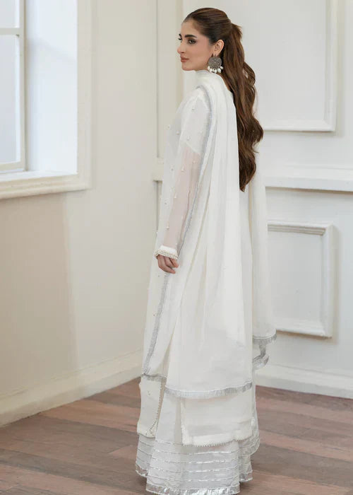 White Pearl 3PC Chiffon Kurta Set β Elegant Festive Ensemble