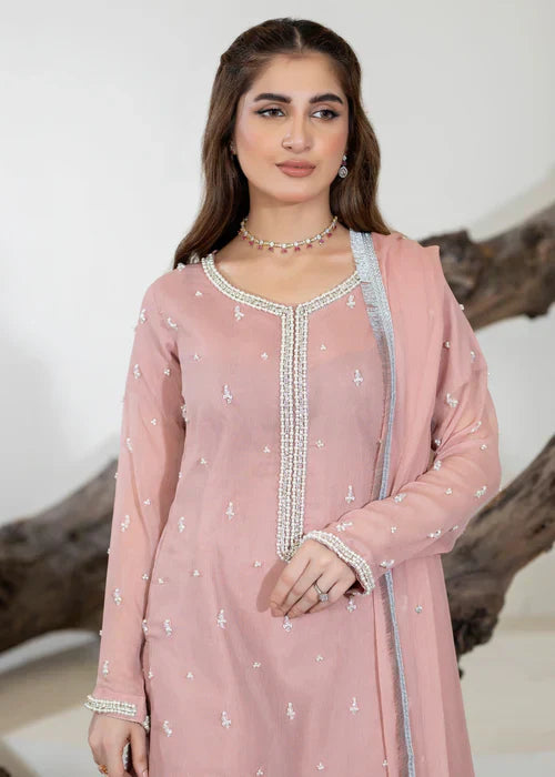 White Pearl 3PC Chiffon Kurta Set β Elegant Festive Ensemble