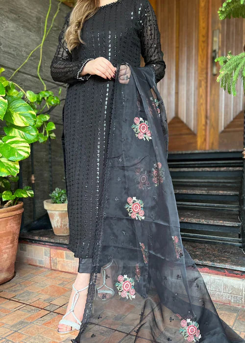 Midnight Luxe - 3PC Embroidered Chiffon Set