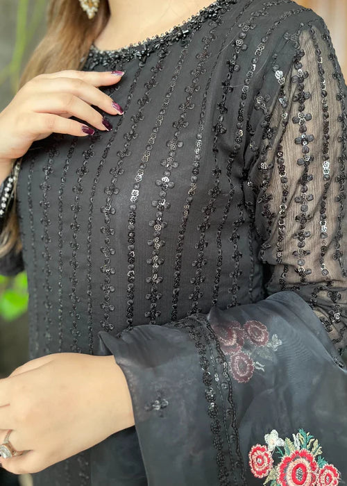 Midnight Luxe - 3PC Embroidered Chiffon Set