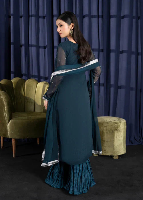 Teal Majesty - 3PC Adda Work Sharara Set