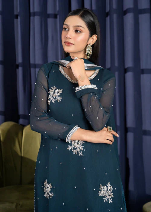 Teal Majesty - 3PC Adda Work Sharara Set