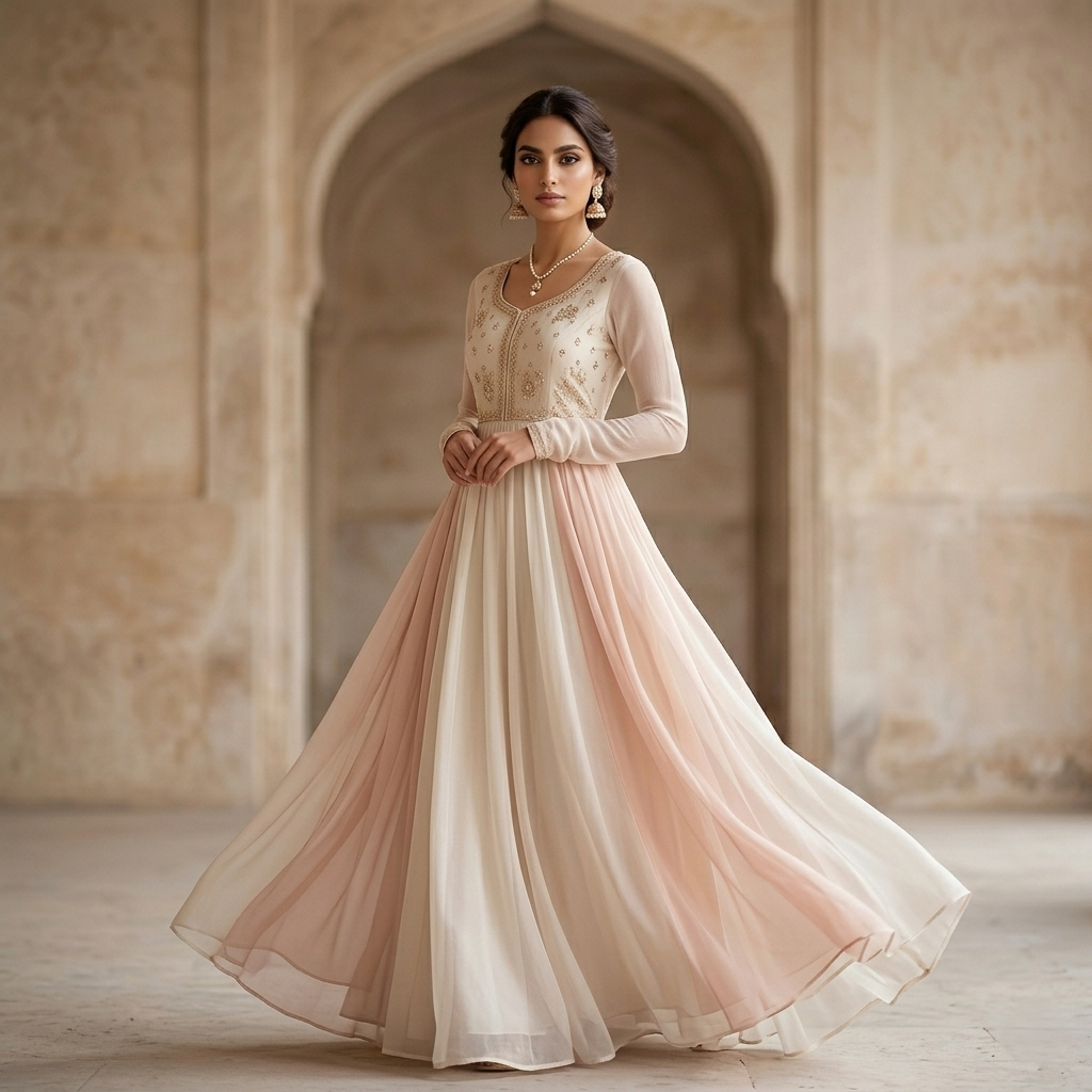 Long flowing luxury maxi dress in chiffon with embroidered bodice.