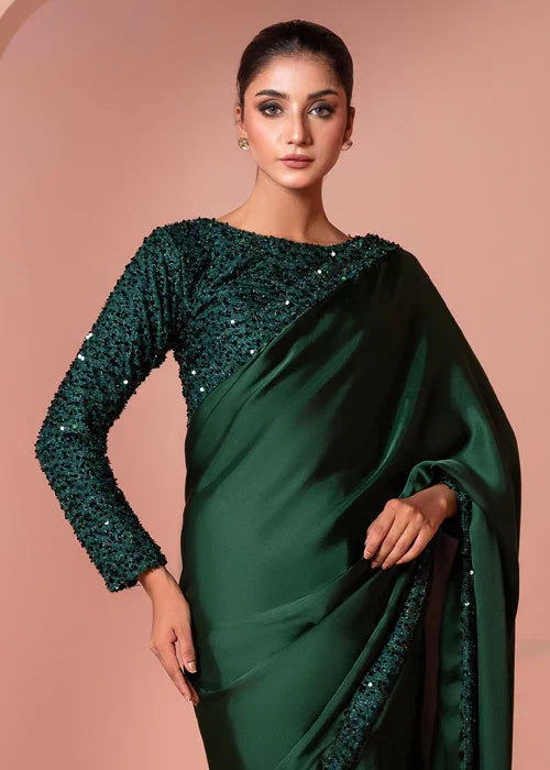 Graceful Green Embellished Saree – 3-Piece Festive Ensemble