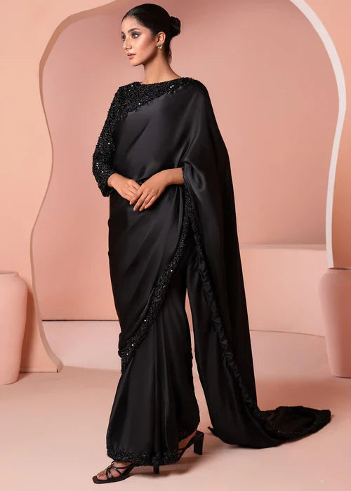 Elegant Black Embellished Saree – 3-Piece Festive Ensemble
