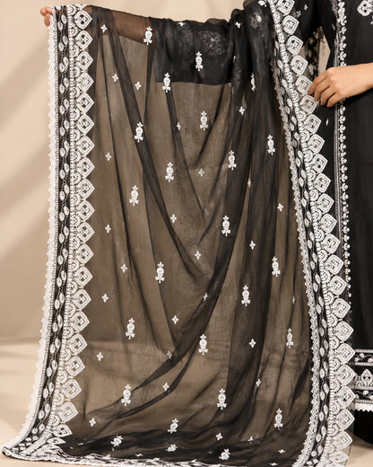 Noir Elegance – Black & White Embroidered 3-Piece Suit
