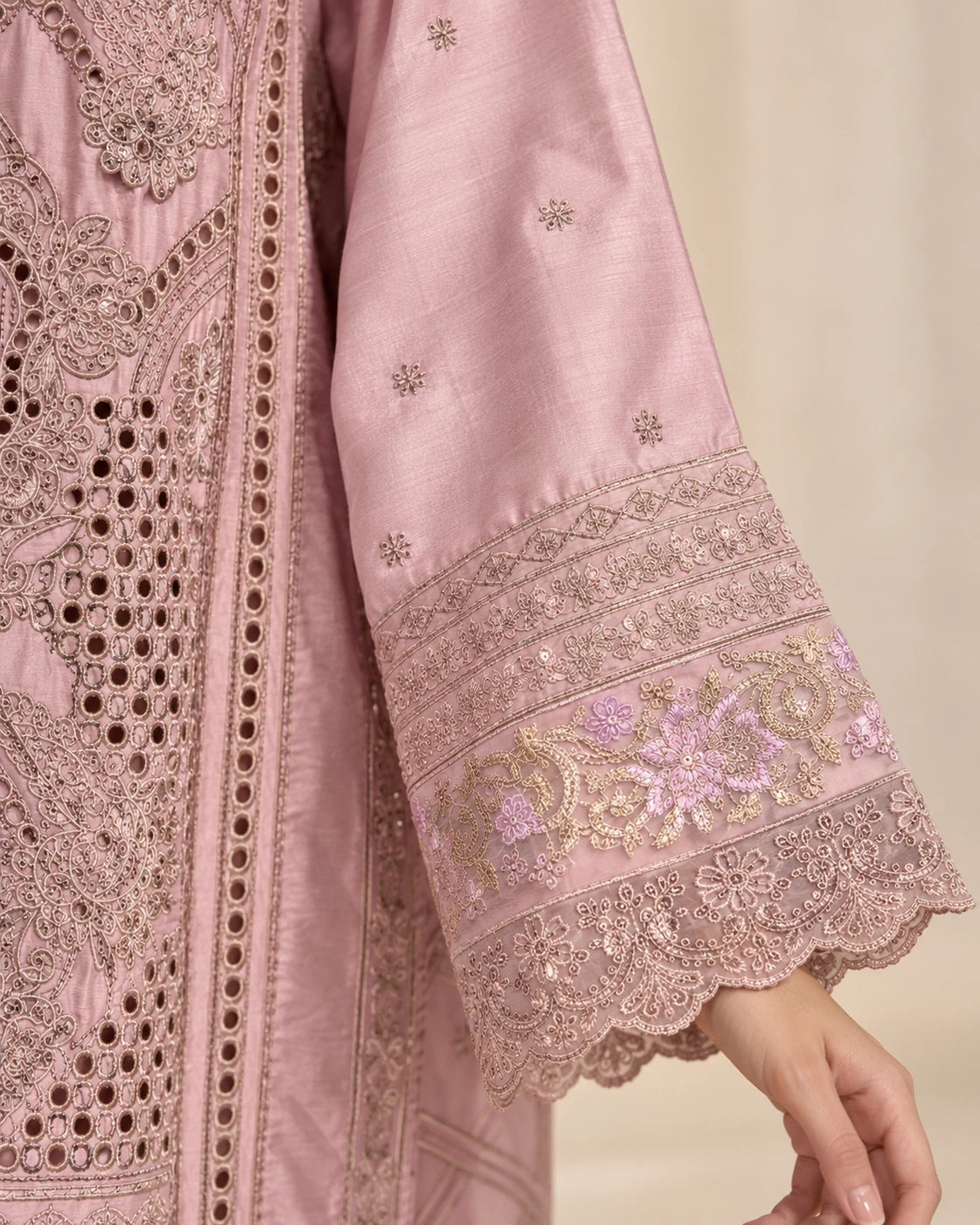 Premium Viscose Embroidered 3-Piece Suit – Dusty Pink