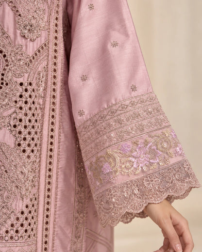 Premium Viscose Embroidered 3-Piece Suit – Dusty Pink