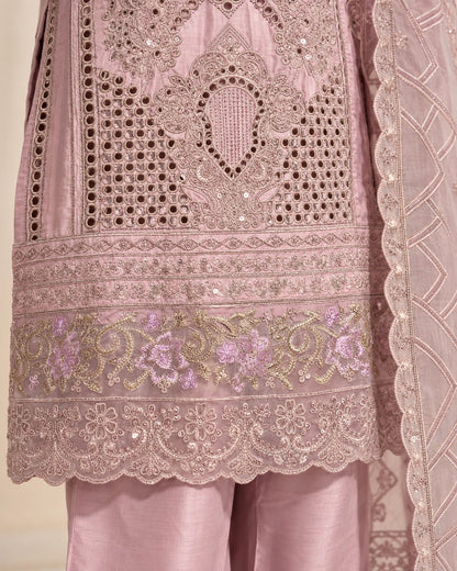 Premium Viscose Embroidered 3-Piece Suit – Dusty Pink