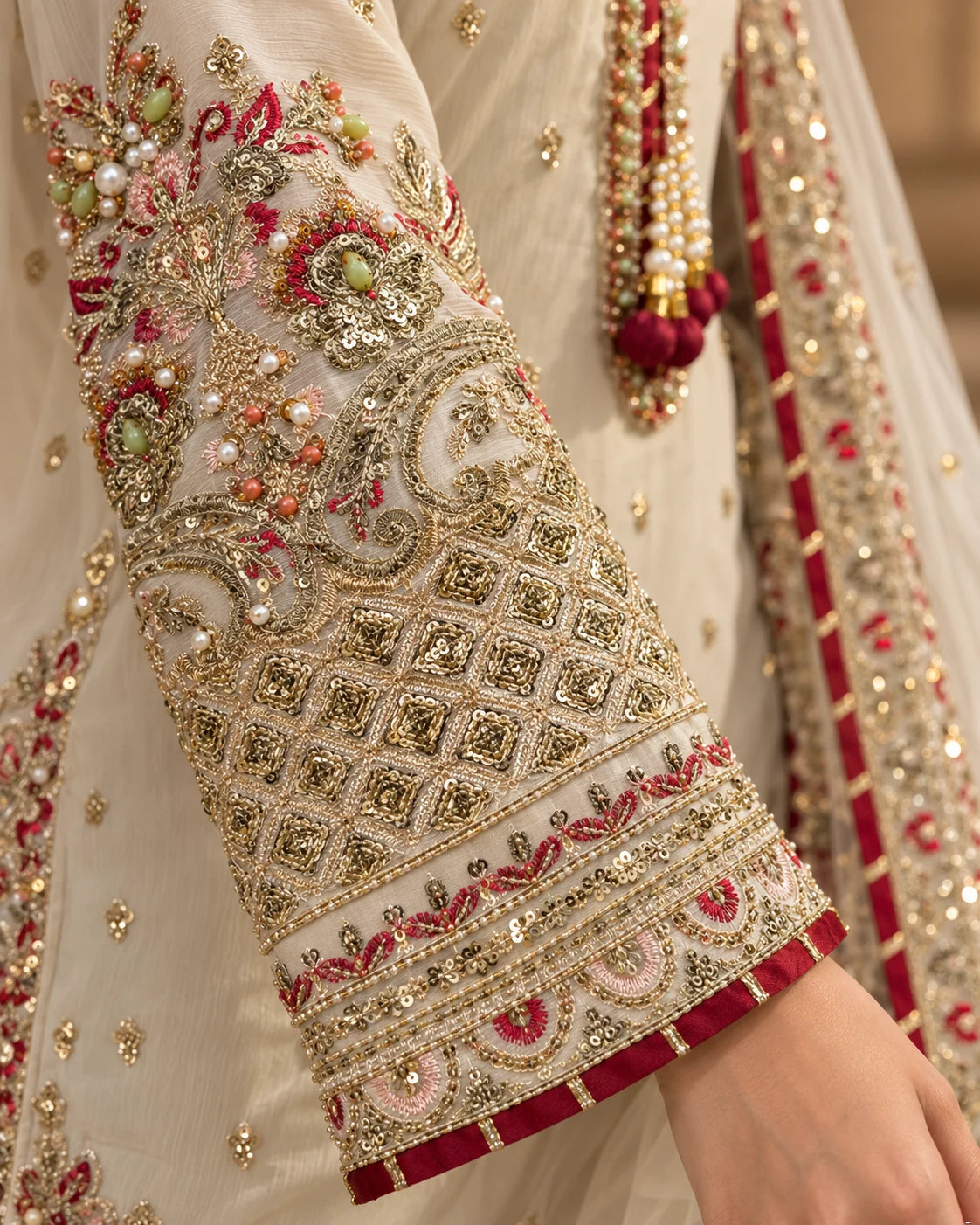 Ivory Elegance – Luxury Embroidered 3-Piece Sharara Suit