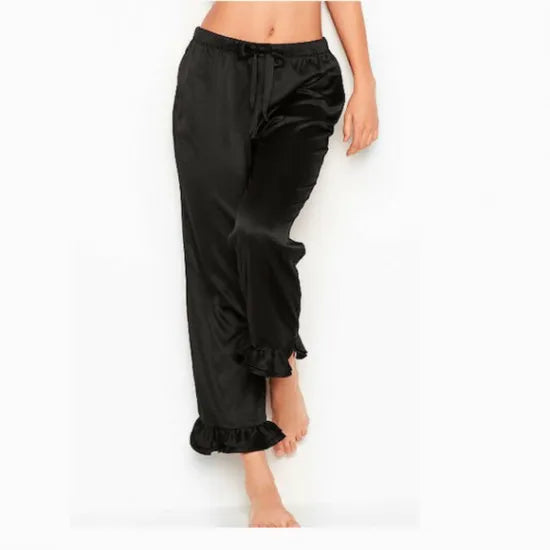 Women’S Black Satin Soft Sleepwear Pants. Sm-269