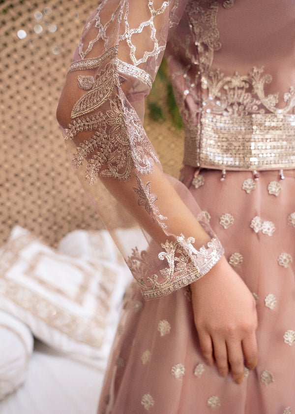 Tea Rose Pink Embroidered Net Lehenga Choli | 3 Piece Set