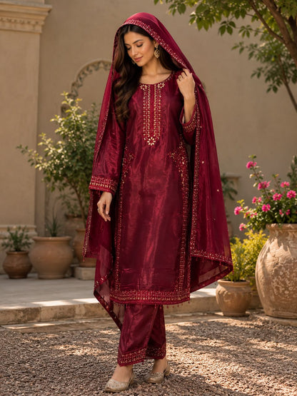 Noor-E-Neel Sheesha Silk Embroidered Suit With Handwork