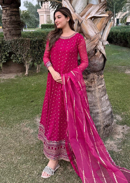 Magenta Embellished Chiffon Flared Maxi | 3 Piece Suit