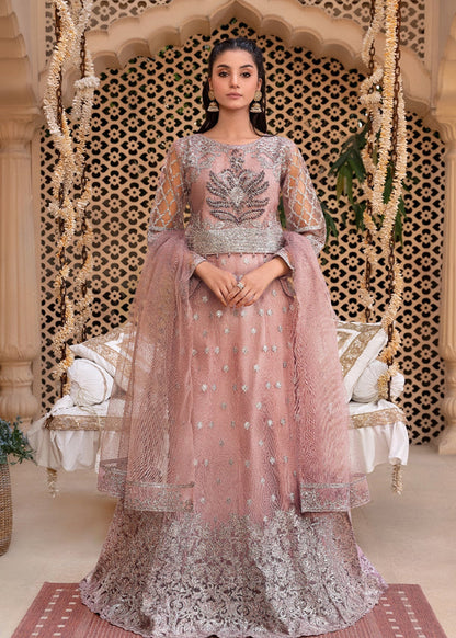 Tea Rose Pink Embroidered Net Lehenga Choli | 3 Piece Set