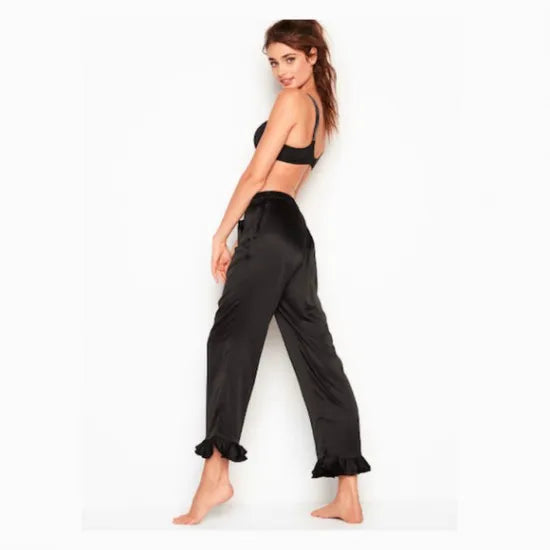 Women’S Black Satin Soft Sleepwear Pants. Sm-269