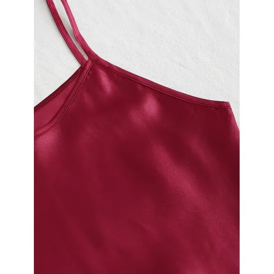 Women'S Maroon Silky Spaghetti Strap Camisole. Sm-176