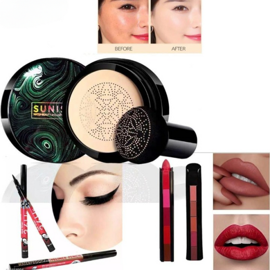 3-in-1 Makeup Deal – Foundation Powder, Eyeliner & 5-in-1 Lipstick Pen