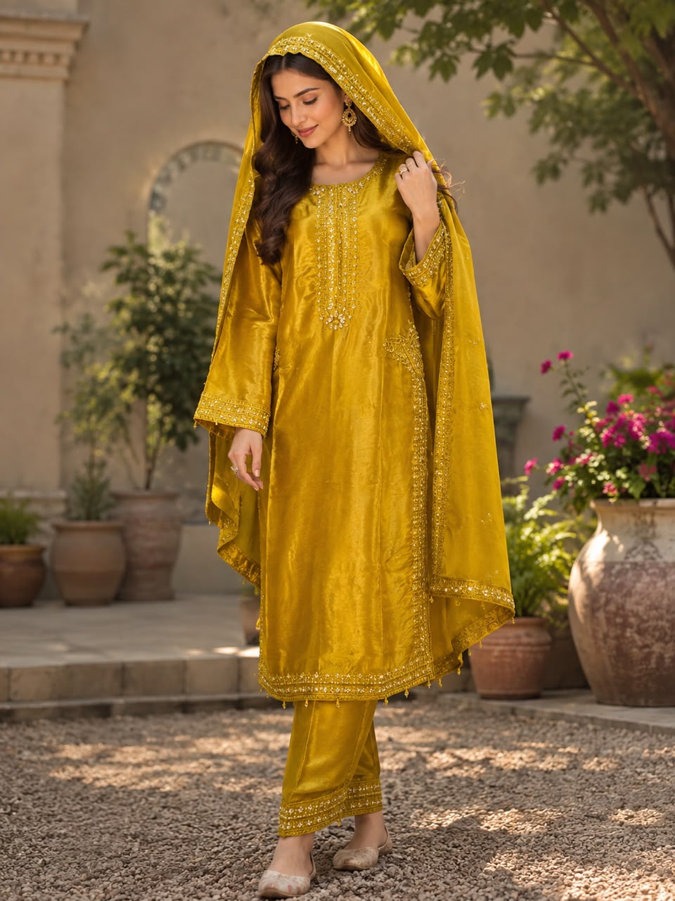 Noor-E-Neel Sheesha Silk Embroidered Suit With Handwork
