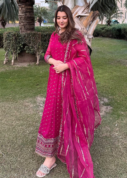 Magenta Embellished Chiffon Flared Maxi | 3 Piece Suit