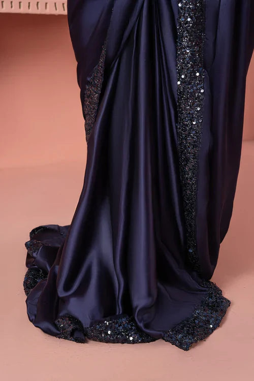 Elegant Blue Silk Saree – 3-Piece Embellished Ensemble