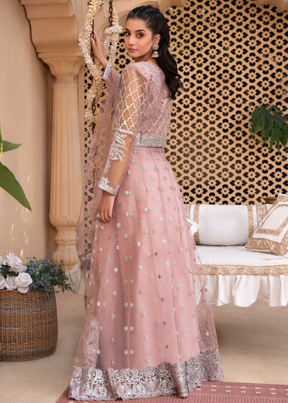 Tea Rose Pink Embroidered Net Lehenga Choli | 3 Piece Set