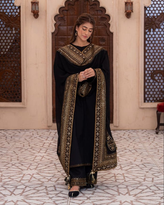Black Premium 3-Piece Stitched Suit (Ready to Wear)