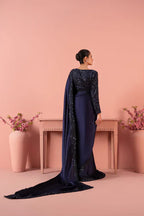 Elegant Blue Silk Saree – 3-Piece Embellished Ensemble