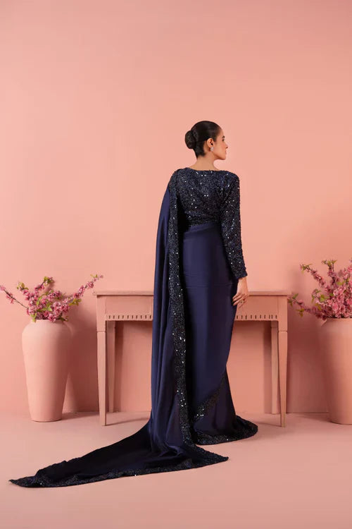 Elegant Blue Silk Saree – 3-Piece Embellished Ensemble