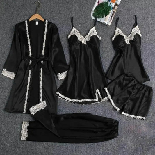 5 Piece Black Night Dress - Nsw-111