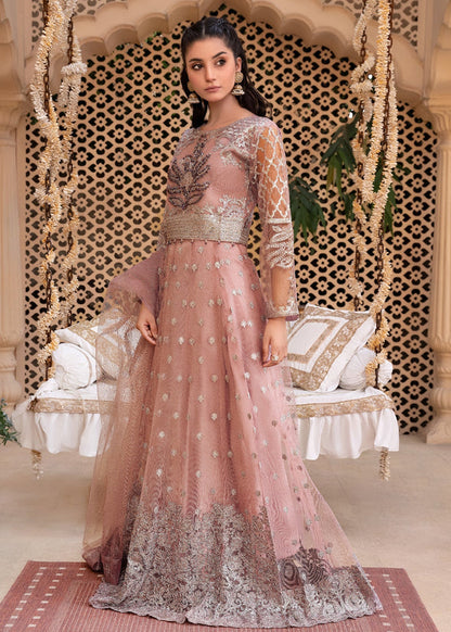 Tea Rose Pink Embroidered Net Lehenga Choli | 3 Piece Set