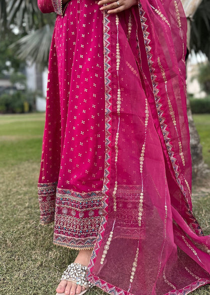 Magenta Embellished Chiffon Flared Maxi | 3 Piece Suit