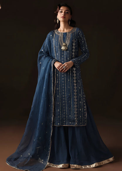 Mehndi Green Embellished Chiffon Sharara Suit | 3 Piece Set