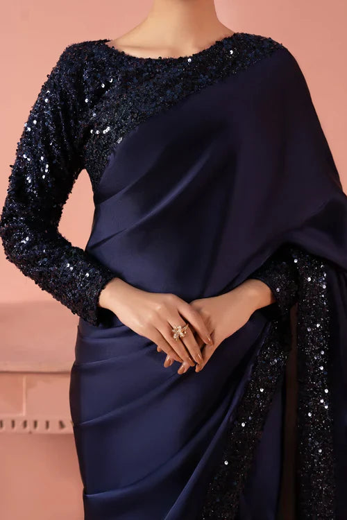 Elegant Blue Silk Saree – 3-Piece Embellished Ensemble
