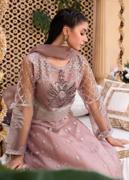 Tea Rose Pink Embroidered Net Lehenga Choli | 3 Piece Set