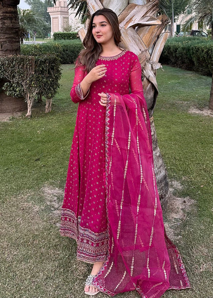 Magenta Embellished Chiffon Flared Maxi | 3 Piece Suit
