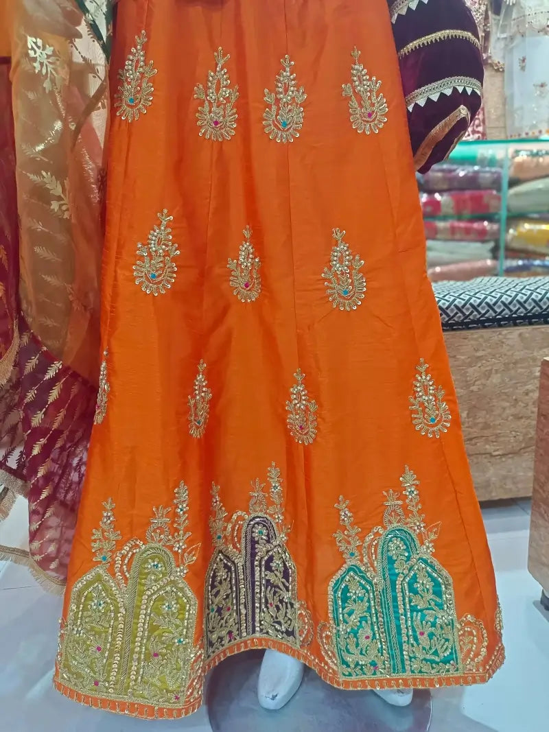 Raw Silk Lehenga Set with Full Handwork – 3 Piece Stitched