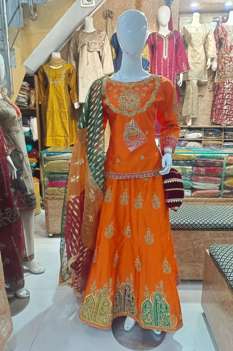 Raw Silk Lehenga Set with Full Handwork – 3 Piece Stitched