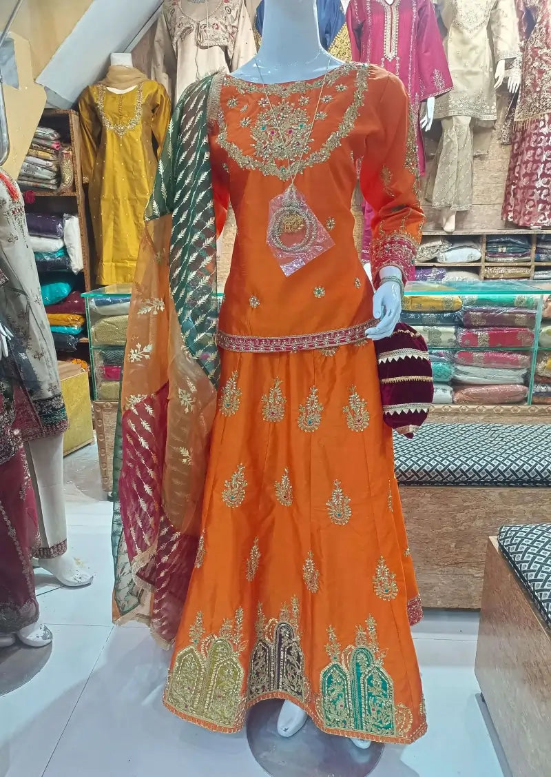 Raw Silk Lehenga Set with Full Handwork – 3 Piece Stitched