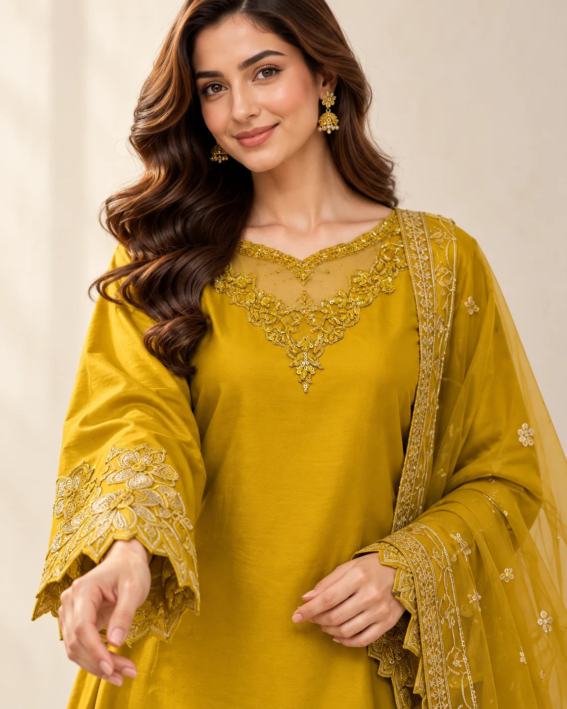 Premium Indian Silk Farshi Palazzo Suit – Mustard Gold