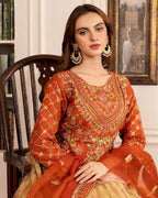 Elegant Orange Embellished Lehenga Set